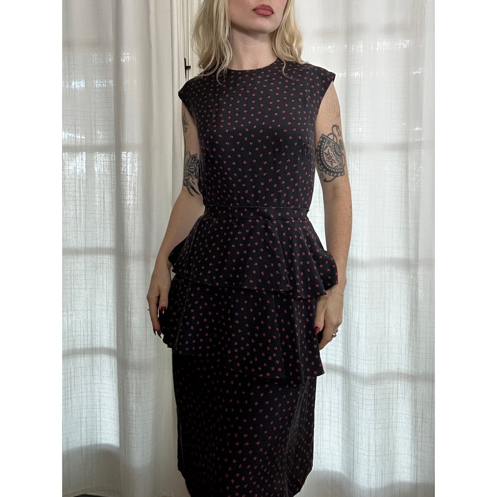Vintage 80s does 40s peplum silk dress rockabilly pinup